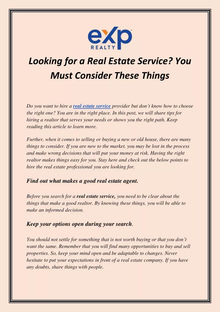 looking for a real estate service you must