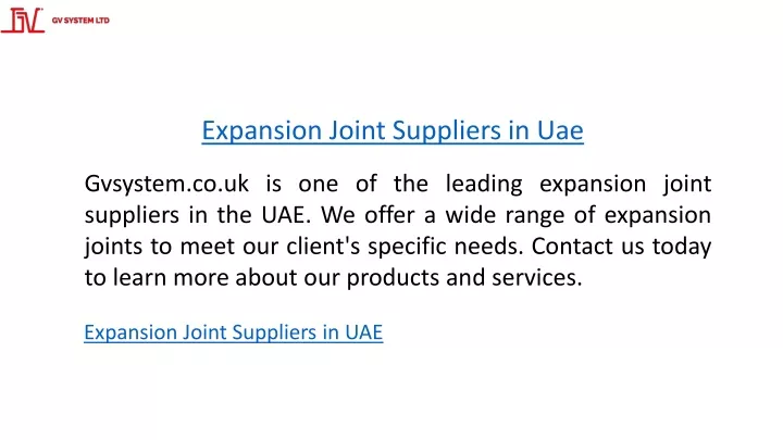 expansion joint suppliers in uae