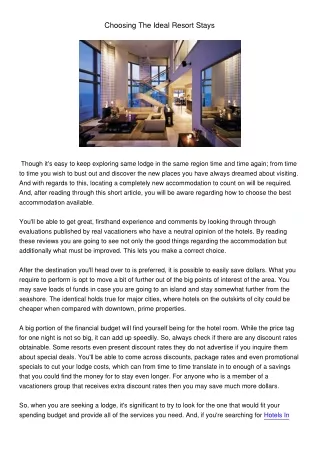 choosing the ideal resort stays