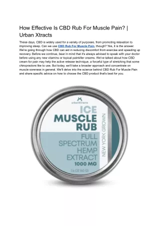 How Effective Is CBD Rub For Muscle Pain? | Urban Xtracts