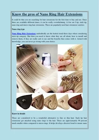 Know the pros of Nano Ring Hair Extensions