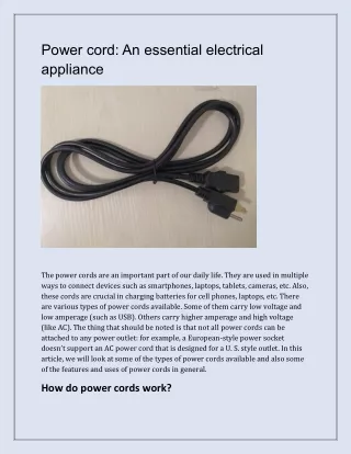 Power cord An essential electrical appliance