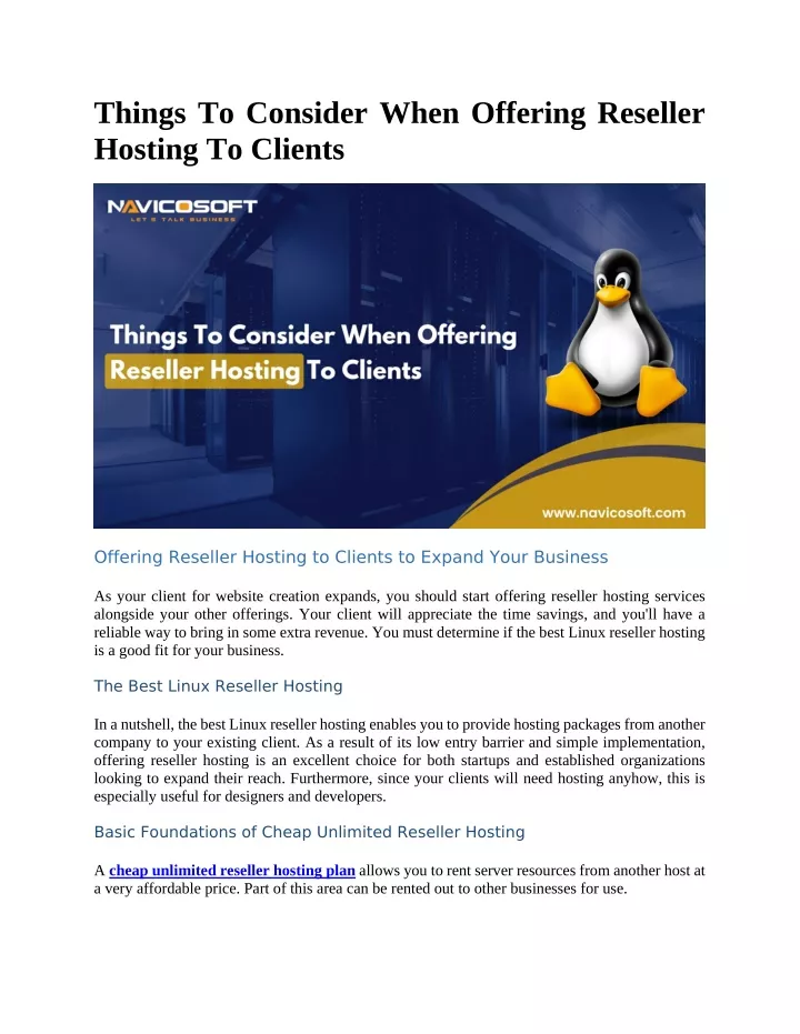 things to consider when offering reseller hosting