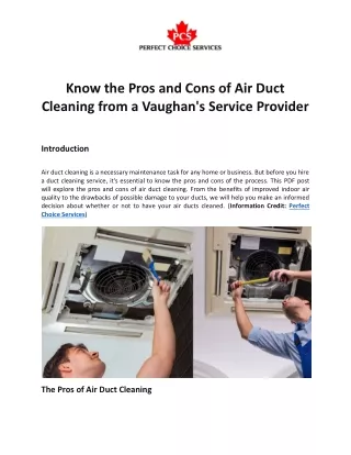 Know the Pros and Cons of Air Duct Cleaning from a Vaughan's Service Provider