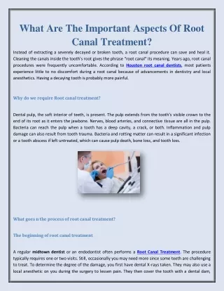 What Are The Important Aspects Of Root Canal Treatment?