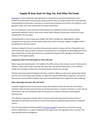 Supply Of Guar Gum For Dog, Cat, And Other Pet Foods