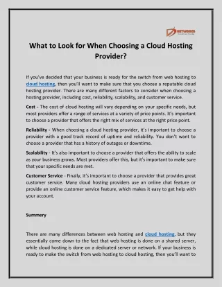 What to Look for When Choosing a Cloud Hosting Provider?