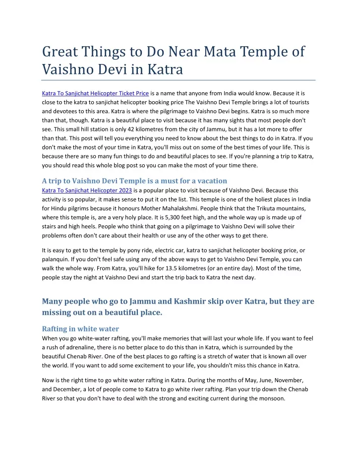 great things to do near mata temple of vaishno