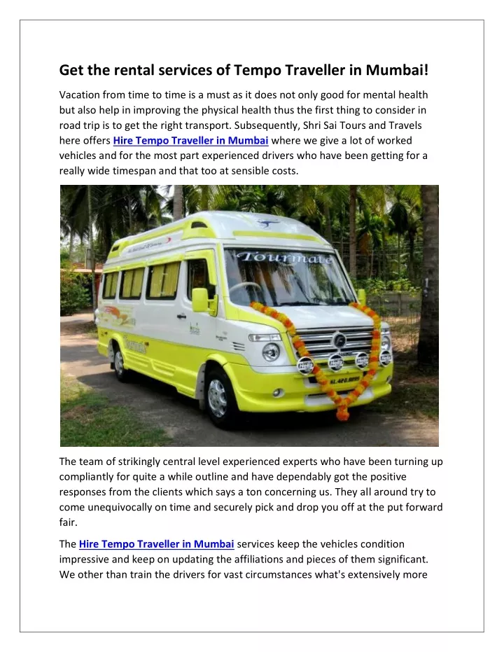 get the rental services of tempo traveller