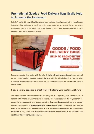 Promotional Goods / Food Delivery Bags Really Help to Promote the Restaurant