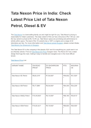 Tata Nexon Price in India_ Check Latest Price List of Tata Nexon Petrol, Diesel & EV