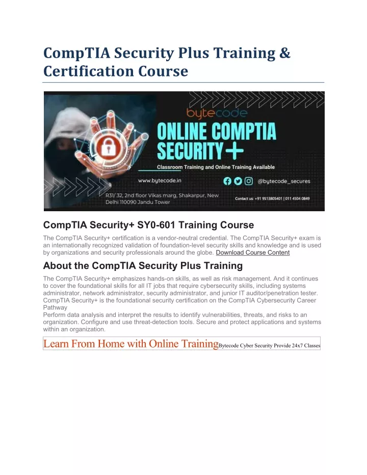 comptia security plus training certification