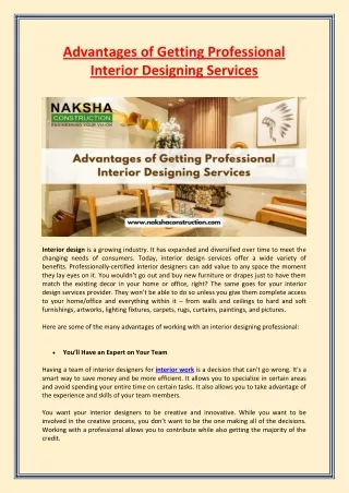 Advantages of Getting Professional Interior Designing Services
