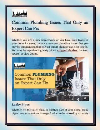 Common Plumbing Issues That Only an Expert Can Fix