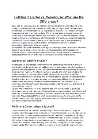 Fulfillment Center vs. Warehouse: What are the Differences?