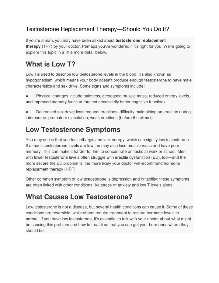 testosterone replacement therapy should you do it