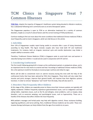 TCM Clinics In Singapore Treat 7 Common Illnesses
