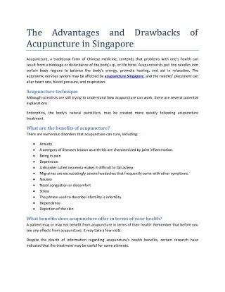 The Advantages and Drawbacks of Acupuncture in Singapore