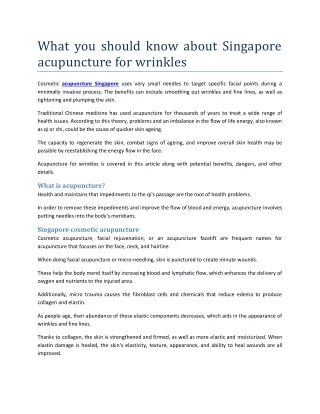 What you should know about Singapore acupuncture for wrinkles?