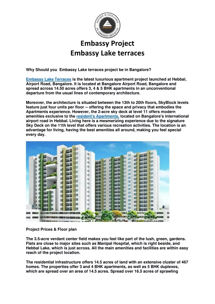 embassy project embassy lake terraces why should