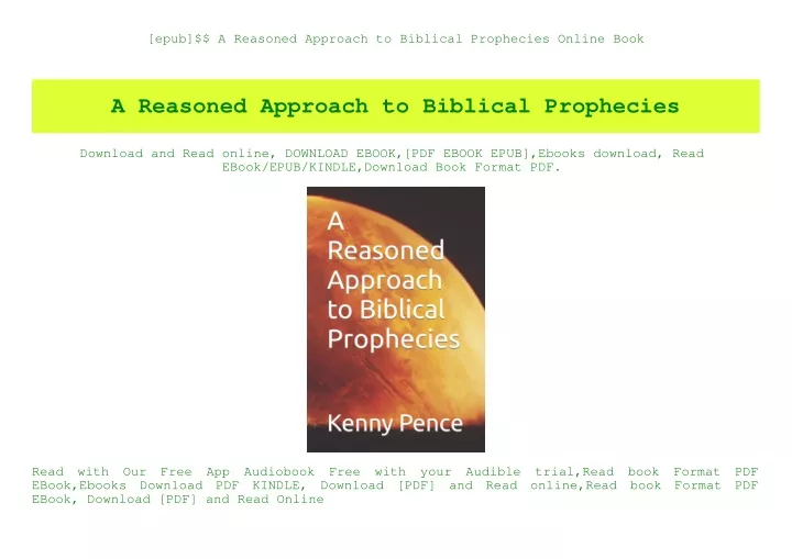 epub a reasoned approach to biblical prophecies