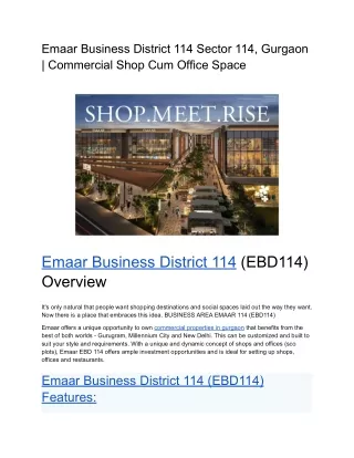 Emaar Business District 114 Sector 114, Gurgaon _ Commercial Shop Cum Office Space