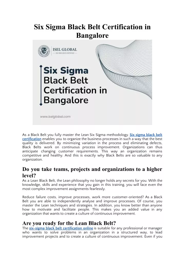 six sigma black belt certification in bangalore