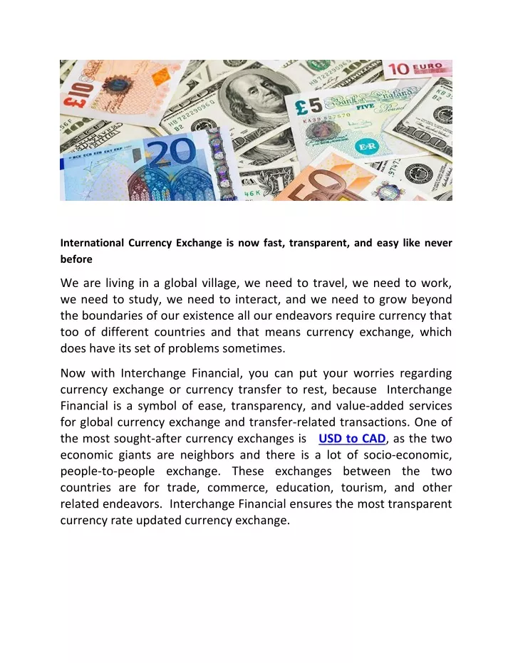 international currency exchange is now fast