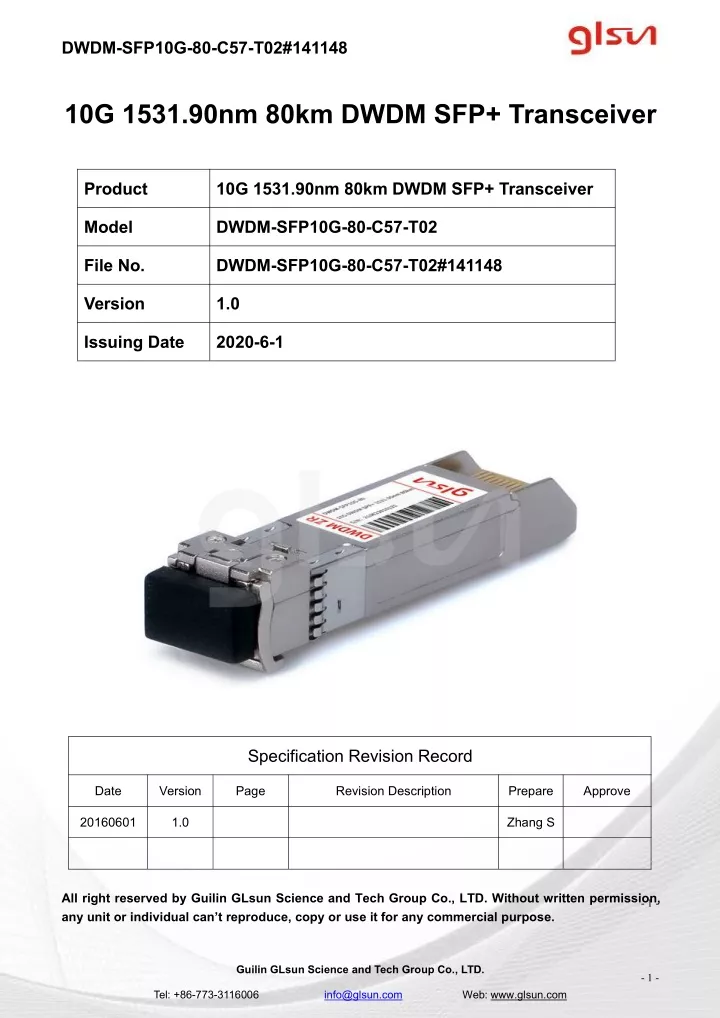 dwdm sfp10g 80 c57 t02 141148