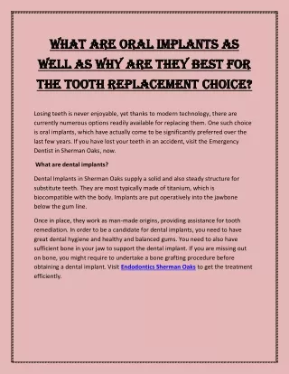 What are oral implants as well as why are they best for the tooth replacement ch