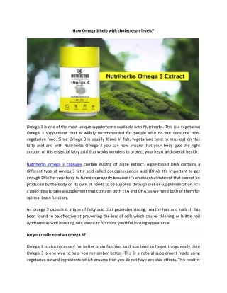 how omega 3 help with cholesterols levels