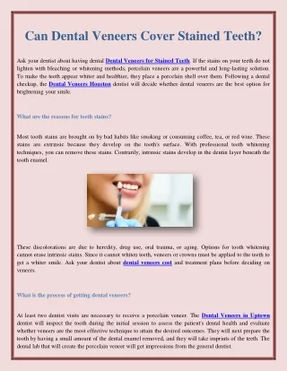 Can Dental Veneers Cover Stained Teeth?