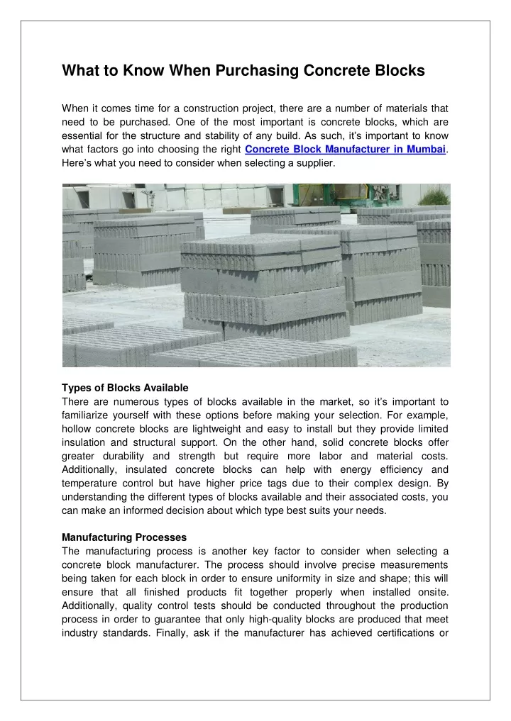 what to know when purchasing concrete blocks when