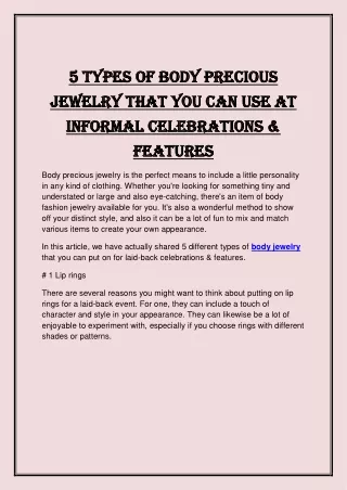 5 Types of body precious jewelry that you can use at informal celebrations & fea