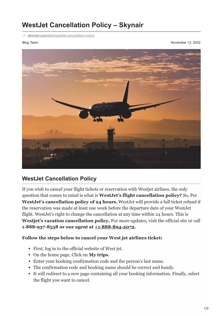 westjet cancellation policy skynair