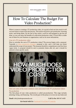 How To Calculate The Budget For Video Production
