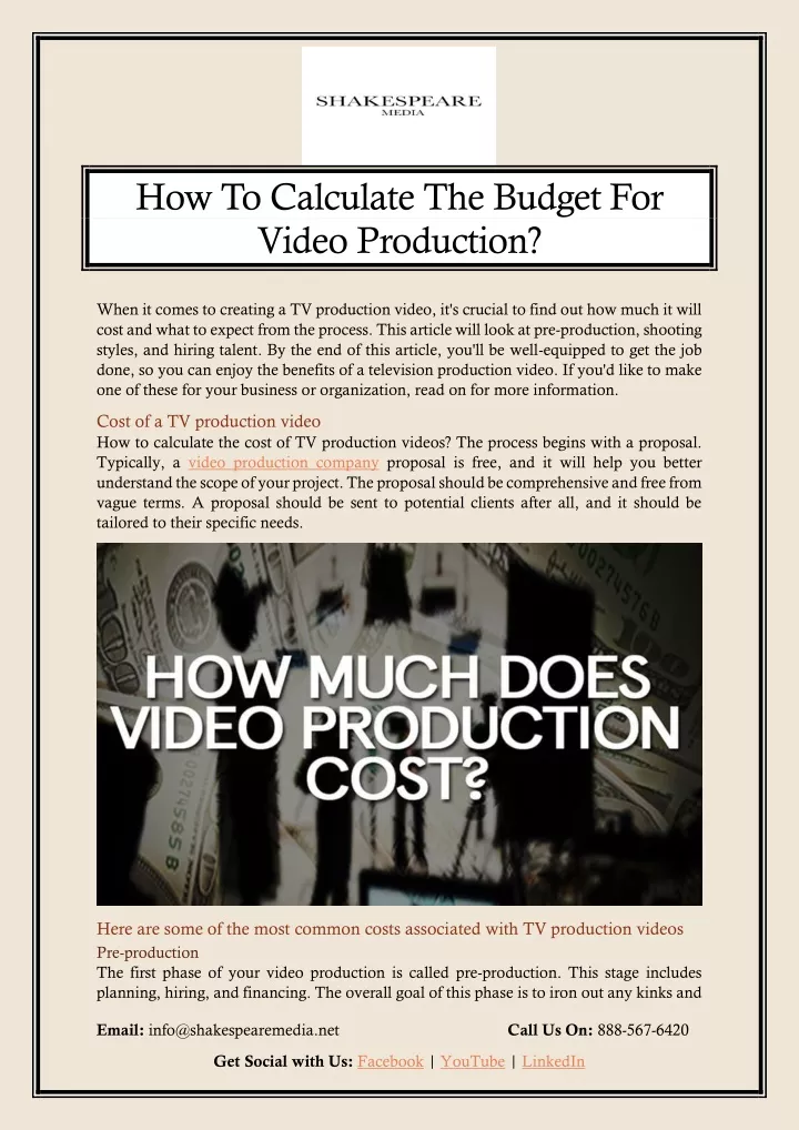 how to calculate the budget for video production