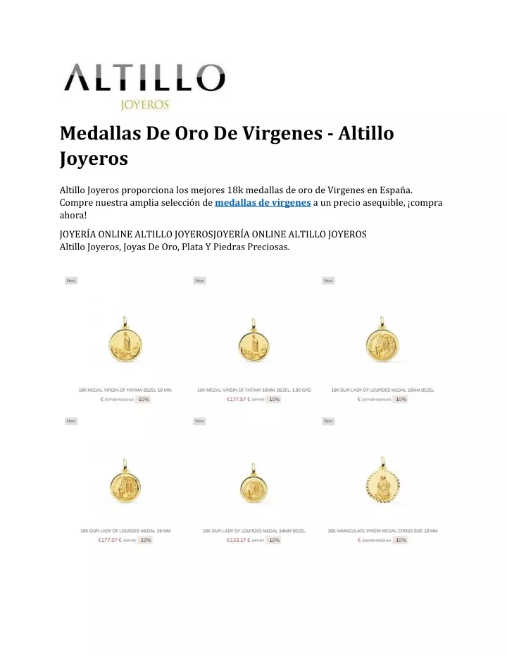 medallas de oro de virgenes altillo joyeros