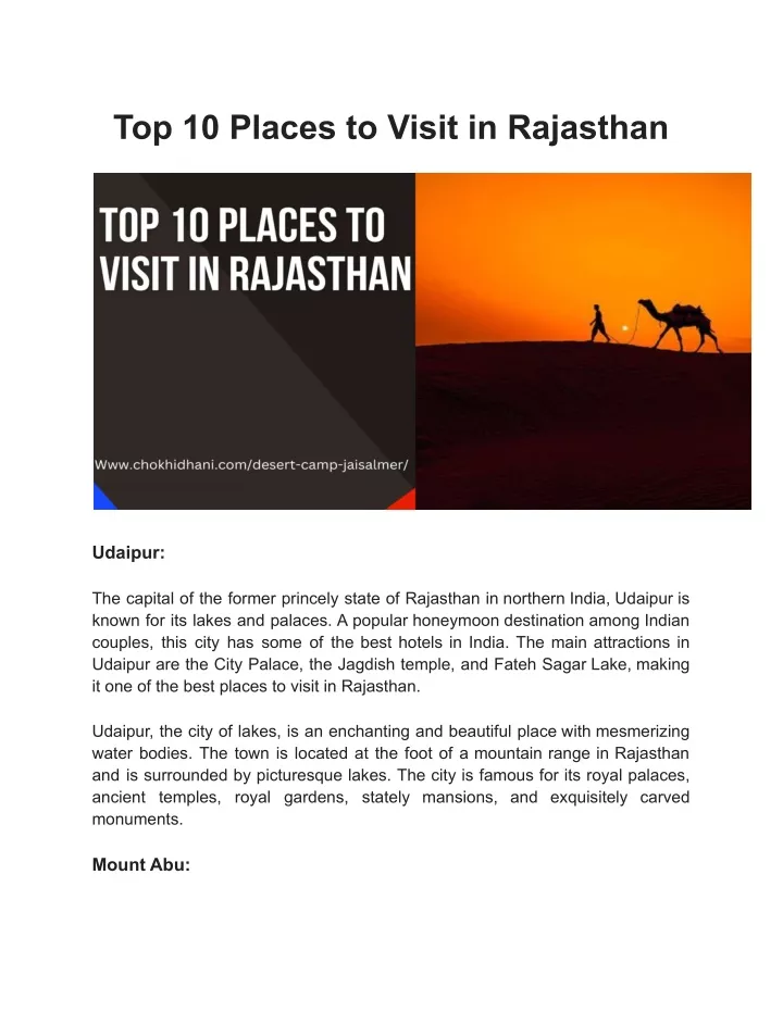 top 10 places to visit in rajasthan