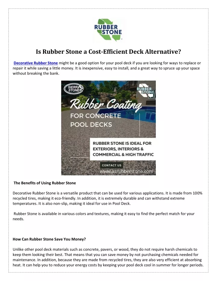 is rubber stone a cost efficient deck alternative