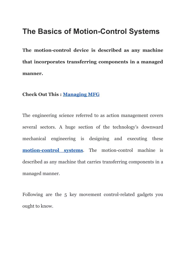 the basics of motion control systems