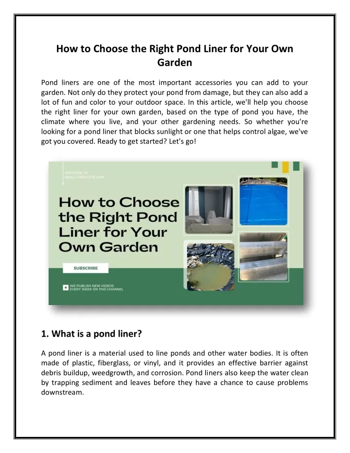 how to choose the right pond liner for your