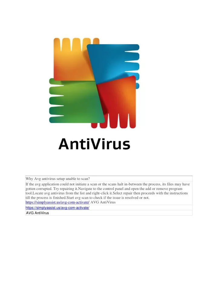 why avg antivirus setup unable to scan
