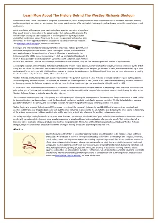 Learn More About The History Behind The Westley Richards Shotgun