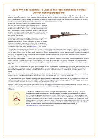Learn Why It Is Important To Choose The Right Safari Rifle For Real African Hunting Expeditions