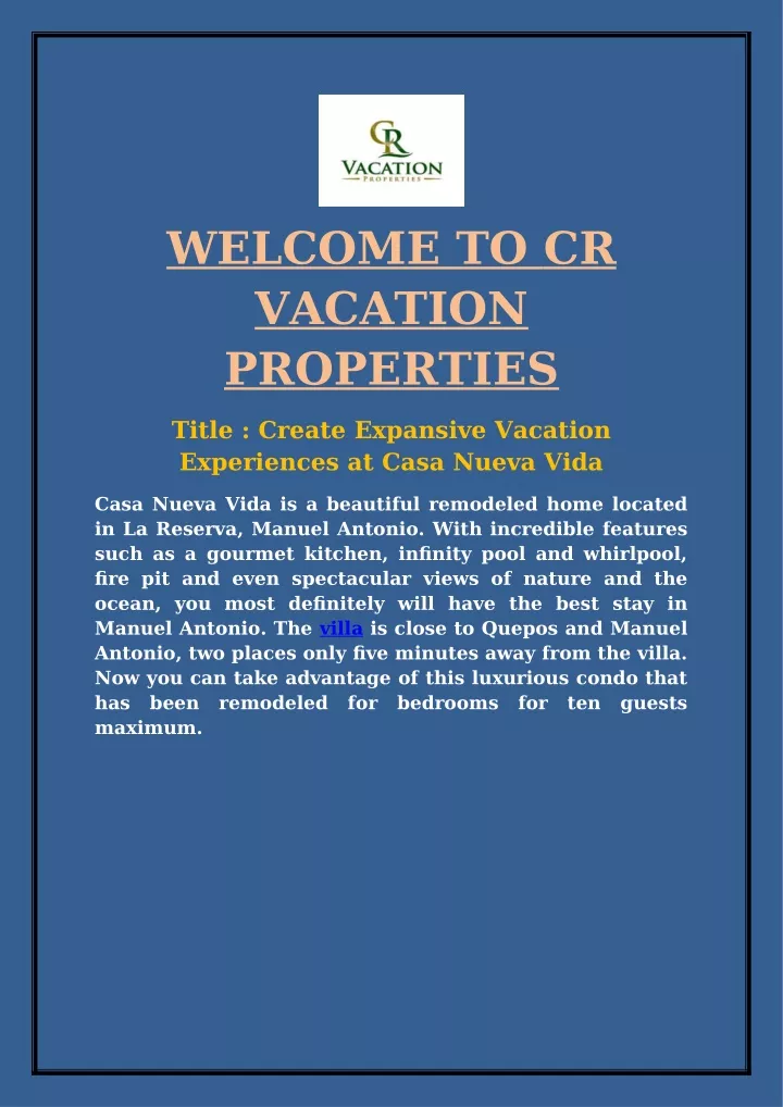 welcome to vacation properties