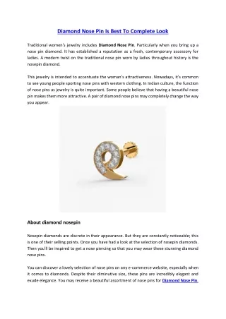 diamond nose pin is best to complete look