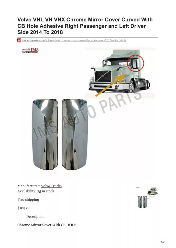 volvo vnl vn vnx chrome mirror cover curved with