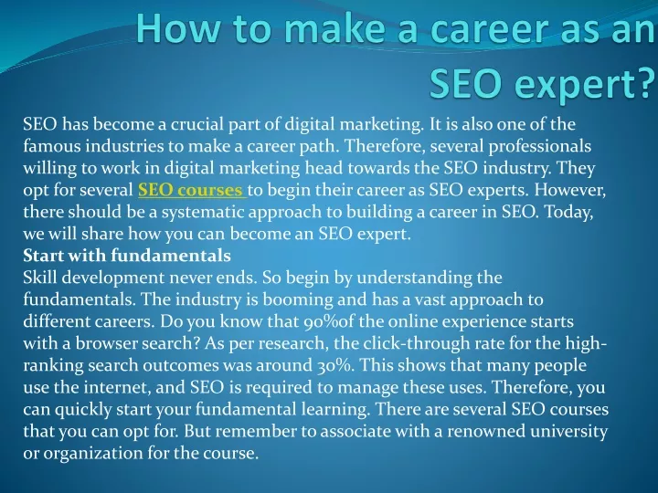 how to make a career as an seo expert