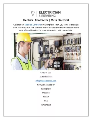 Electrical Contractor  Vuta Electrical